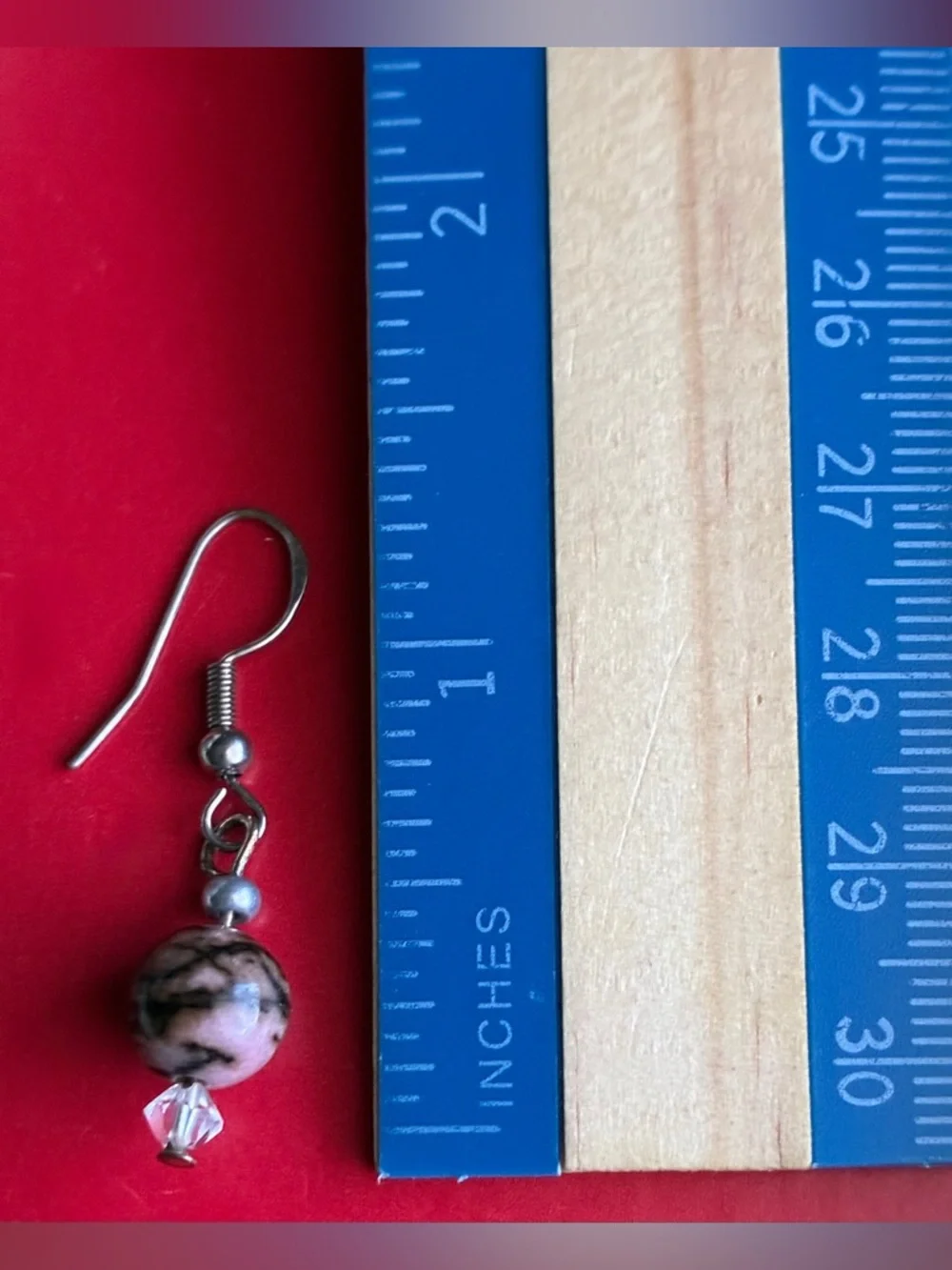 925 Silver Earrings,Black and Cream Marble Bead Drop Earrings with Silver. - Picture 7 of 7